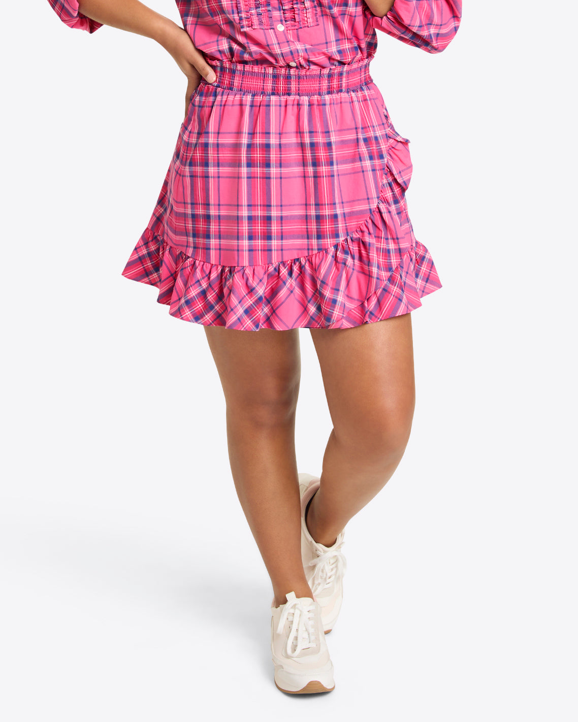 Ruffle Wrap Skirt Pink Angie Plaid