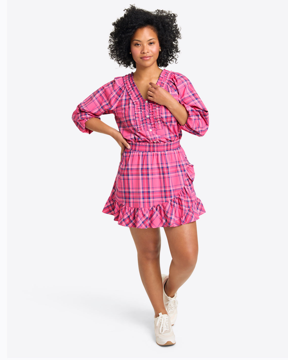 Ruffle Wrap Skirt in Pink Angie Plaid