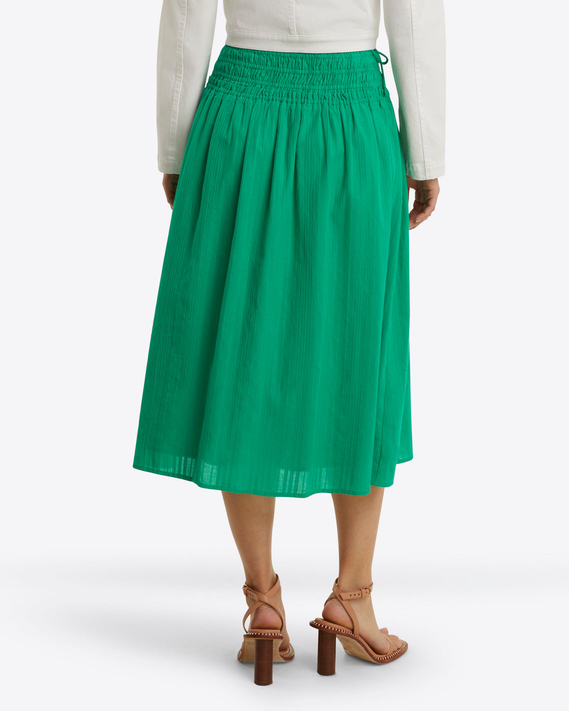 Smocked Waist Midi Skirt Cotton Dobby