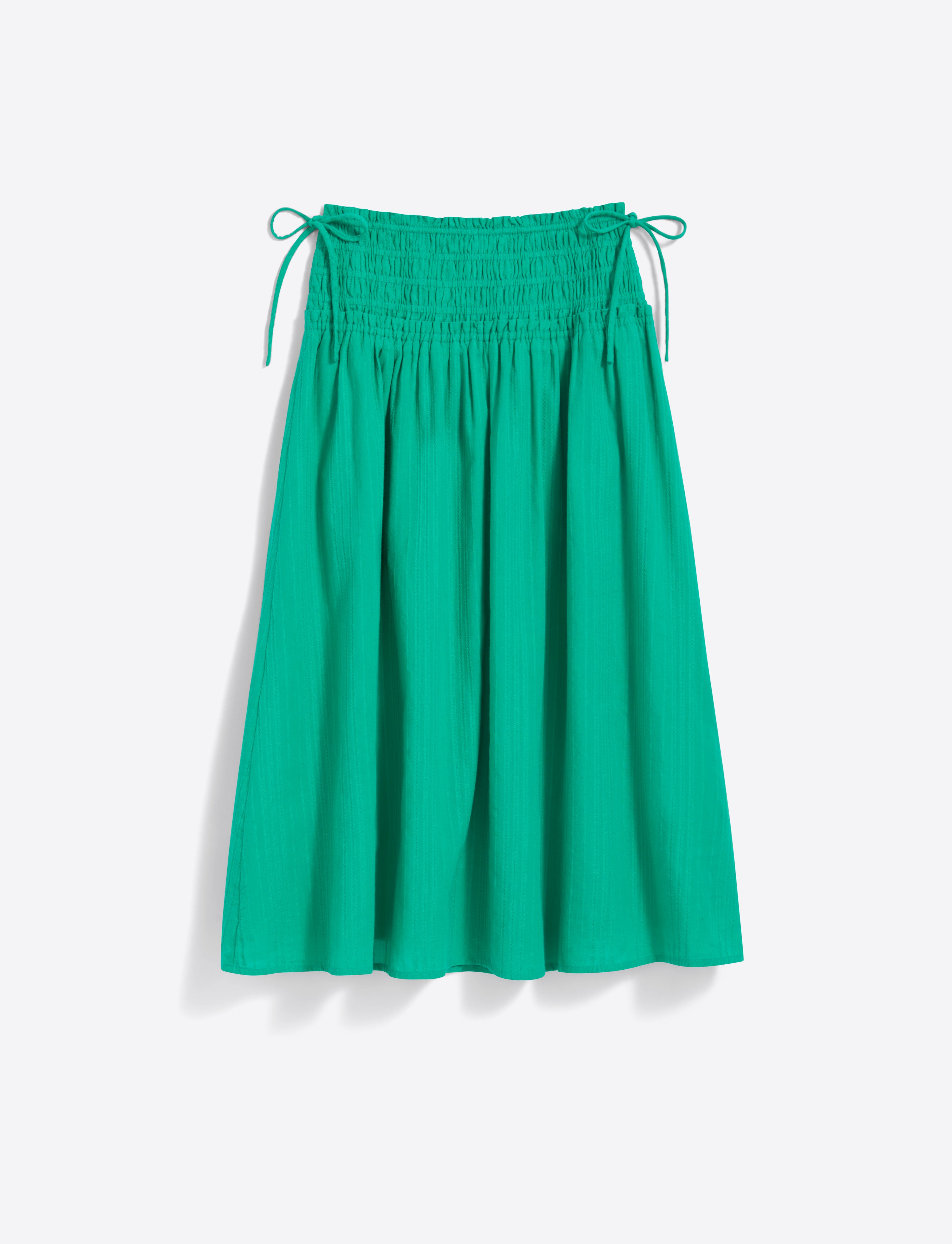 Smocked Waist Midi Skirt Cotton Dobby