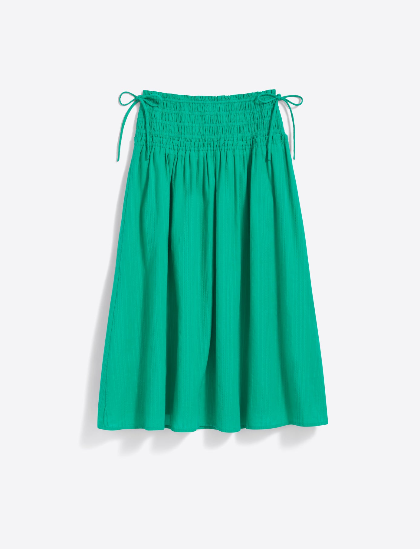 Smocked Waist Midi Skirt in Cotton Dobby