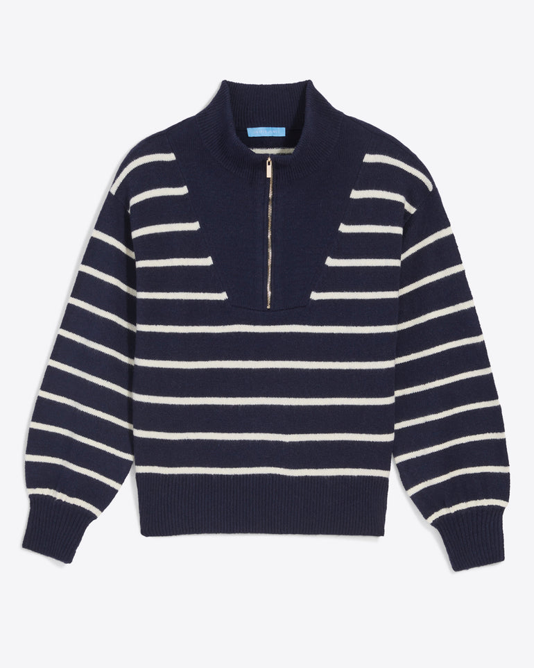 Quarter Zip Sweater in Mariner Stripe