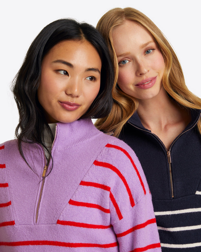 Quarter Zip Sweater in Mariner Stripe