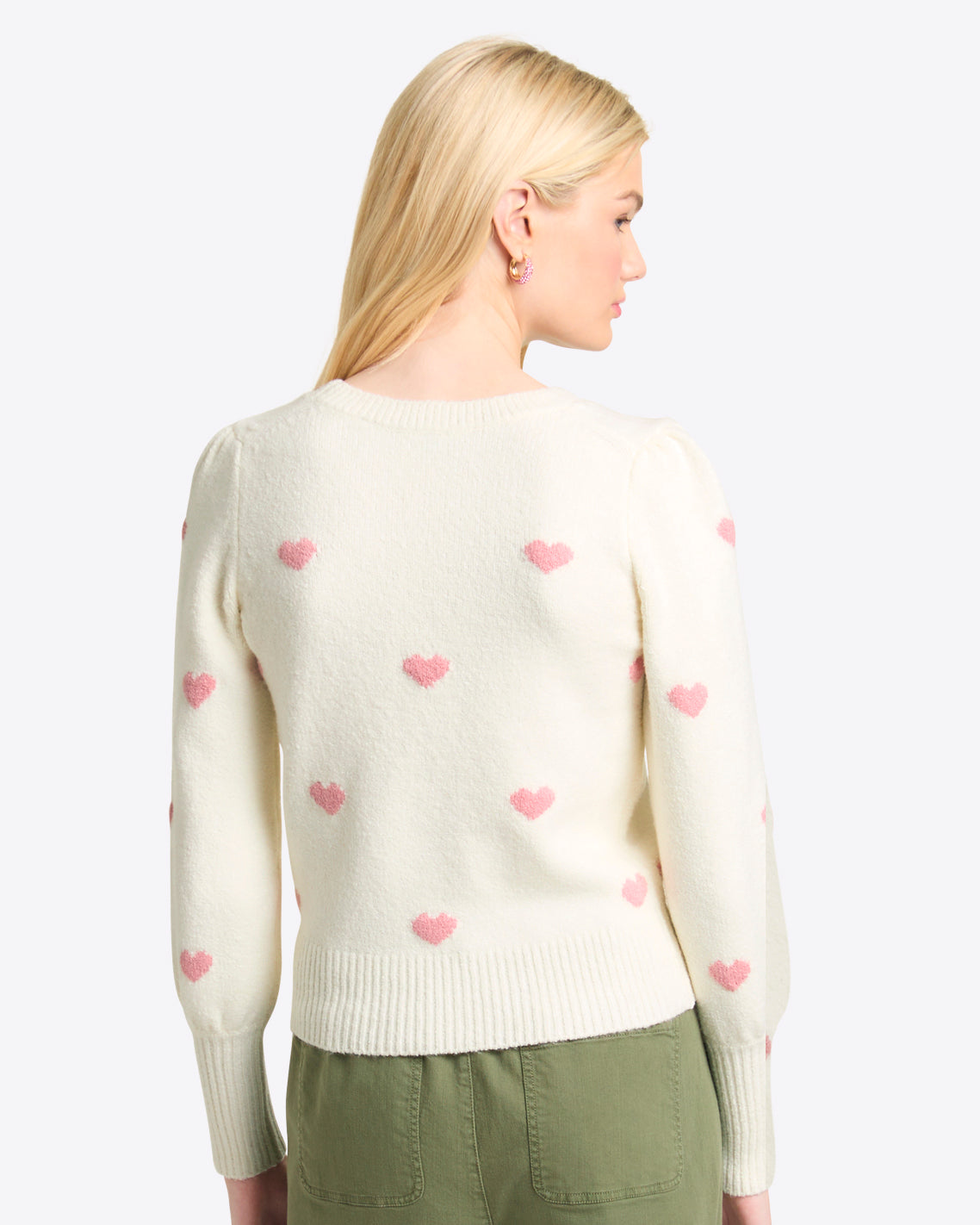 Puff Sleeve Heart Sweater in White