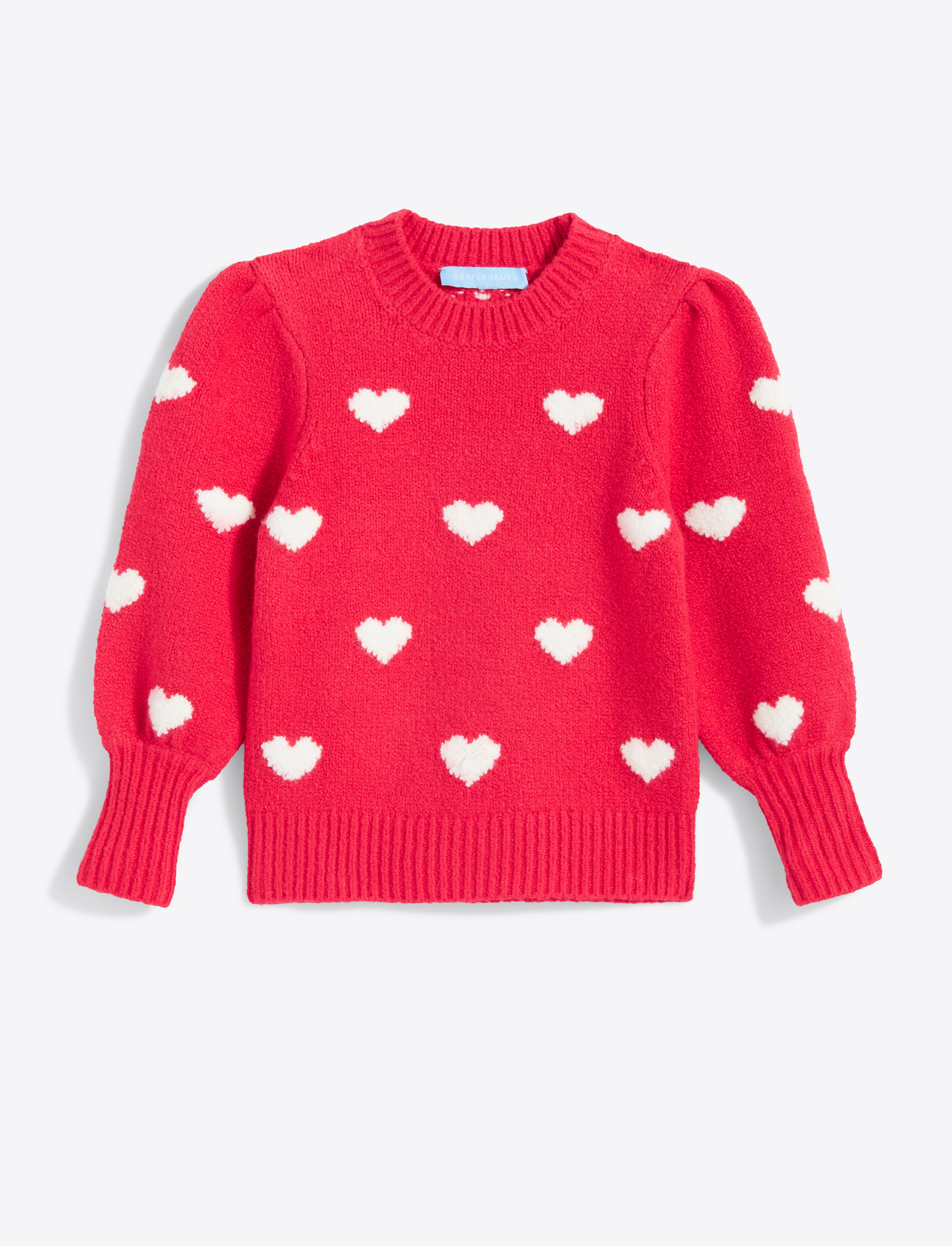 Kids Puff Sleeve Heart Sweater Red