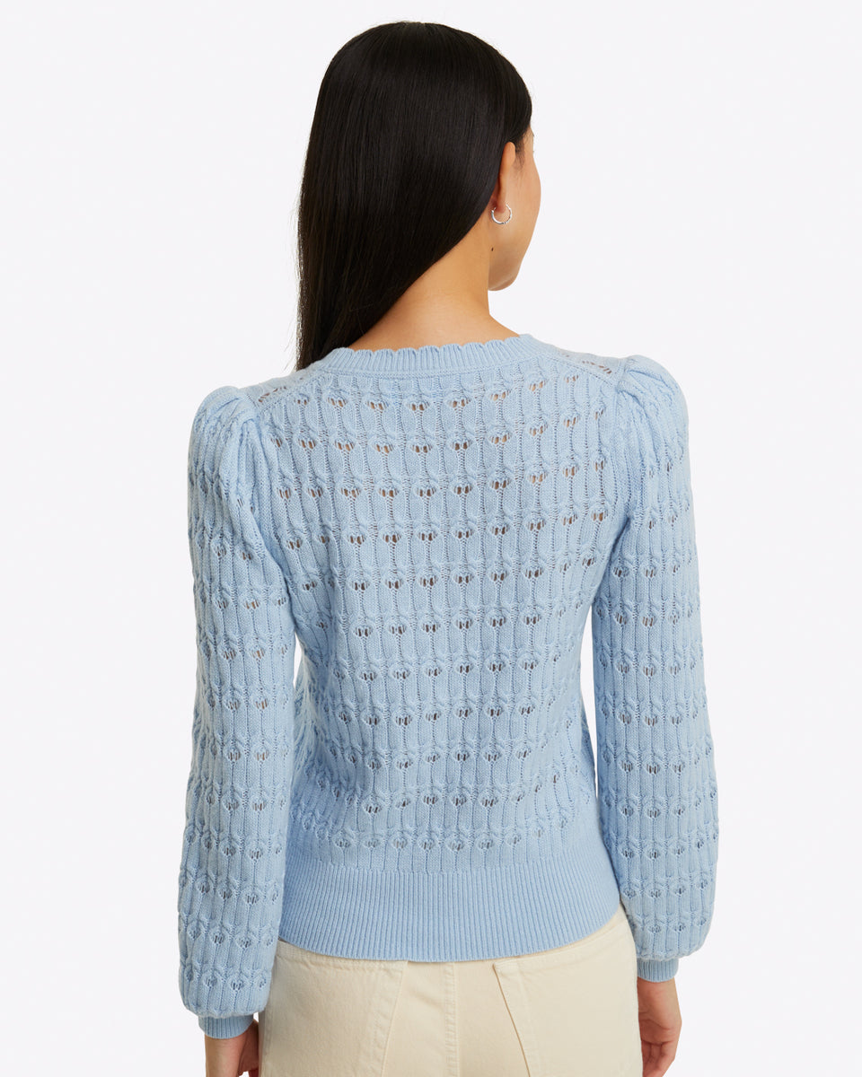 Harper Pointelle Puff Sleeve Pullover in Kelly Green