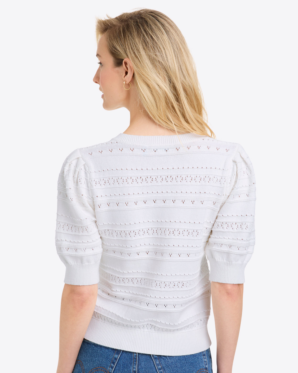 Annabelle Short-Sleeve Sweater White Pointelle