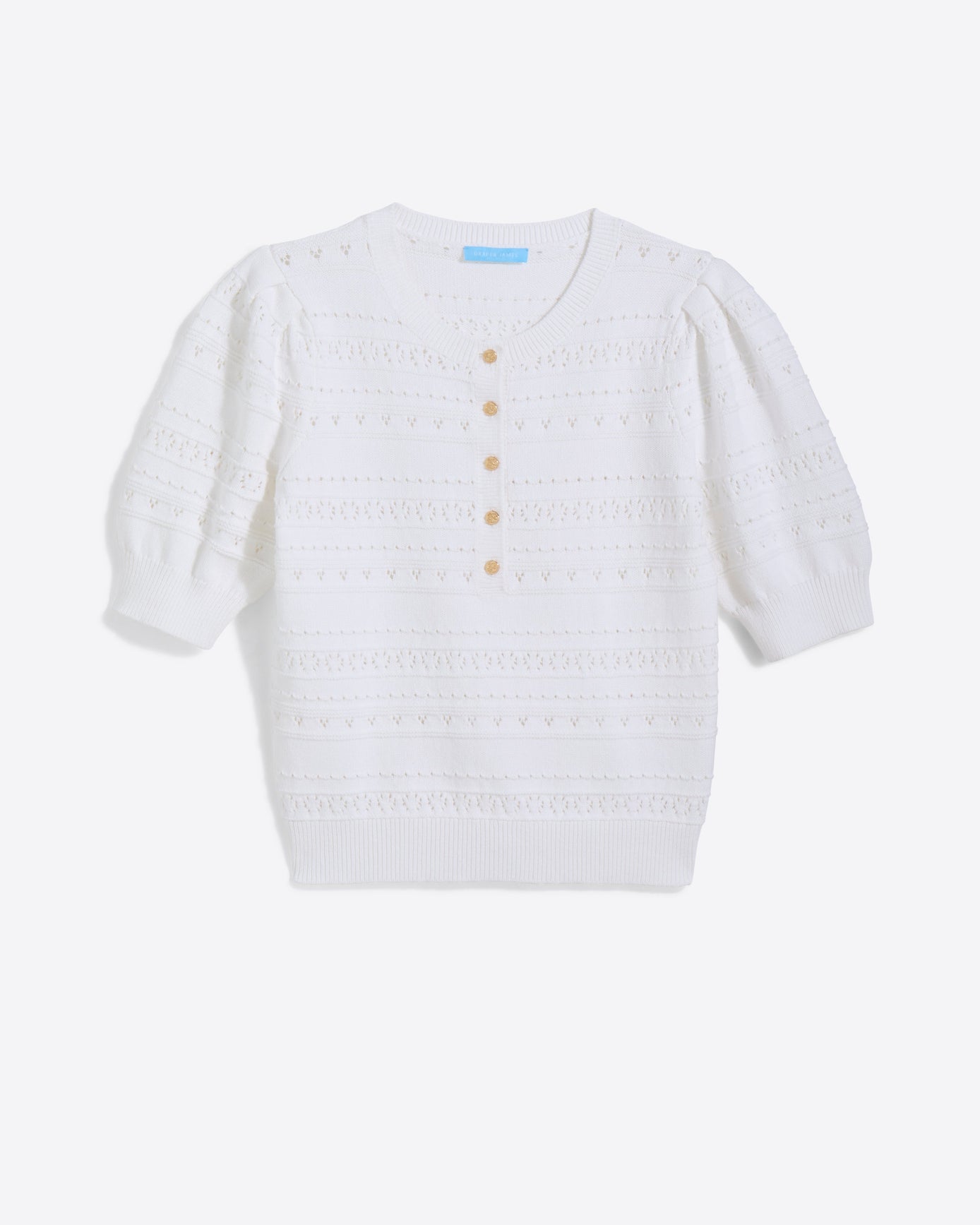 Annabelle Short-Sleeve Sweater in White Pointelle