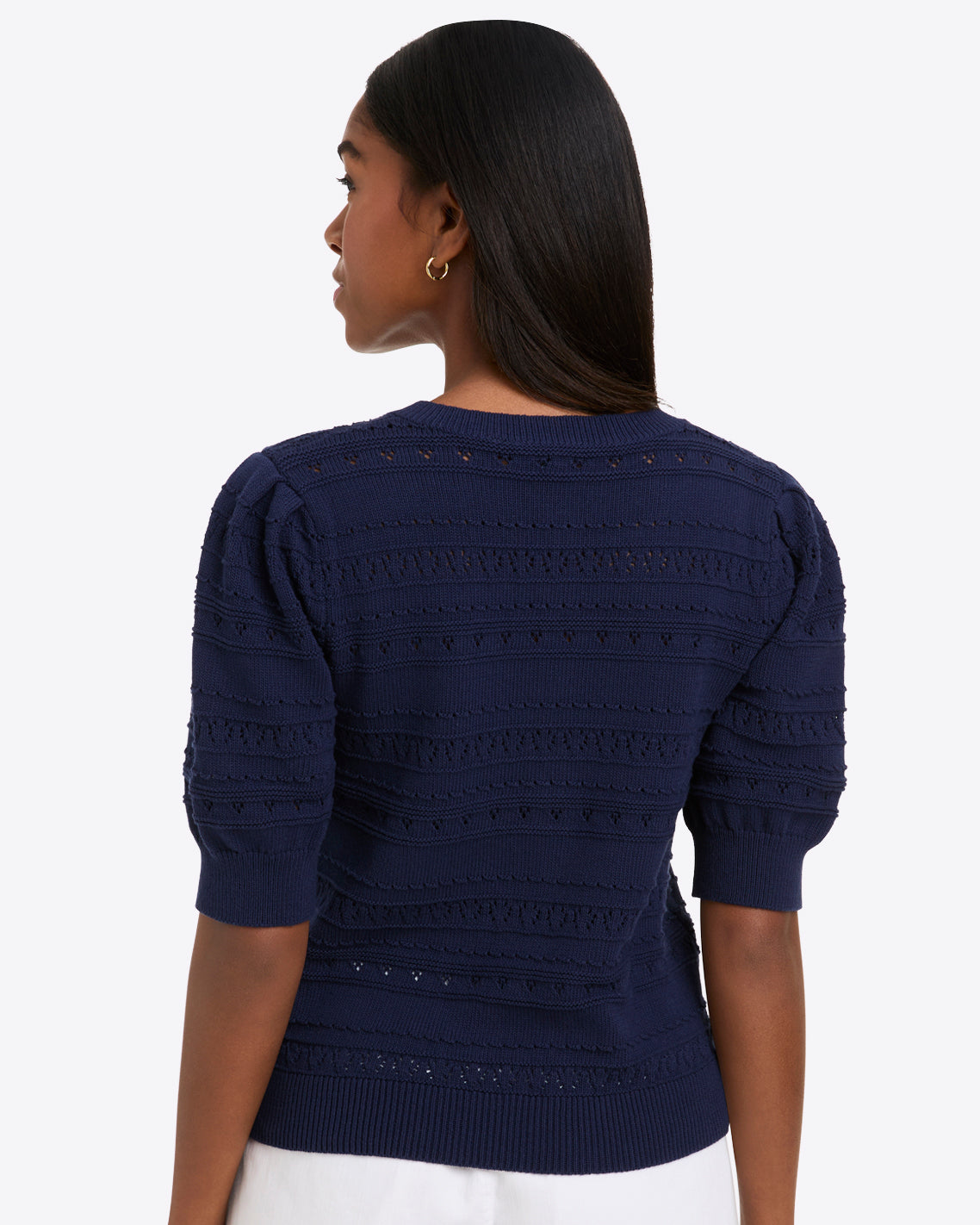 Annabelle Short-Sleeve Sweater Navy Pointelle