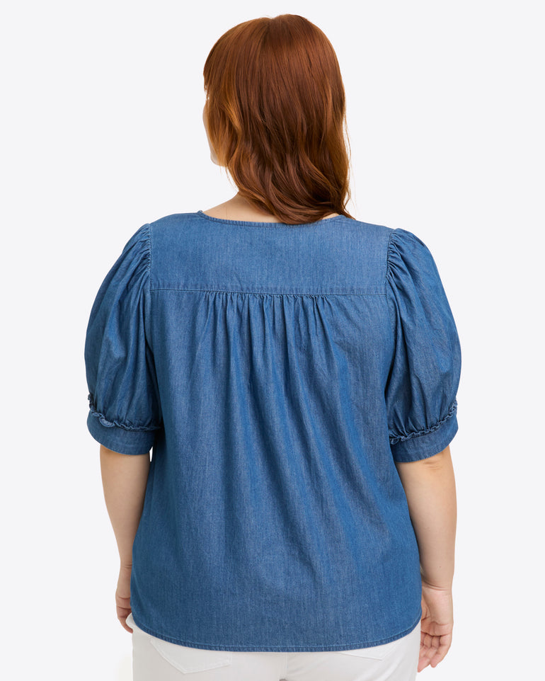 Heidi V-Neck Top in Chambray