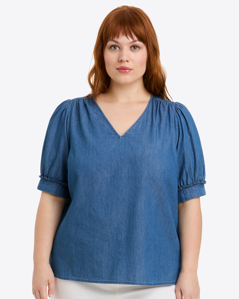 Heidi V-Neck Top in Chambray