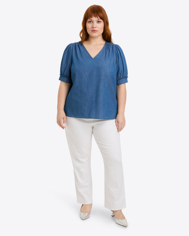 Heidi V-Neck Top in Chambray