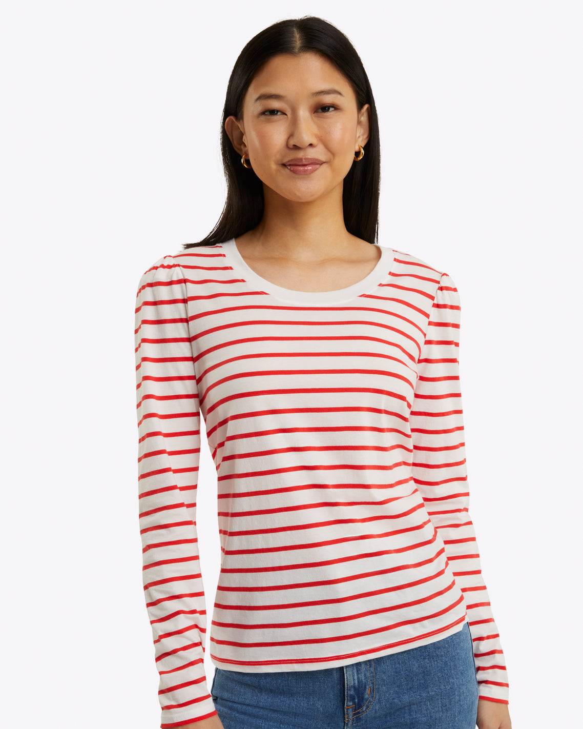 Long-Sleeve Easy Knit Top Stripe