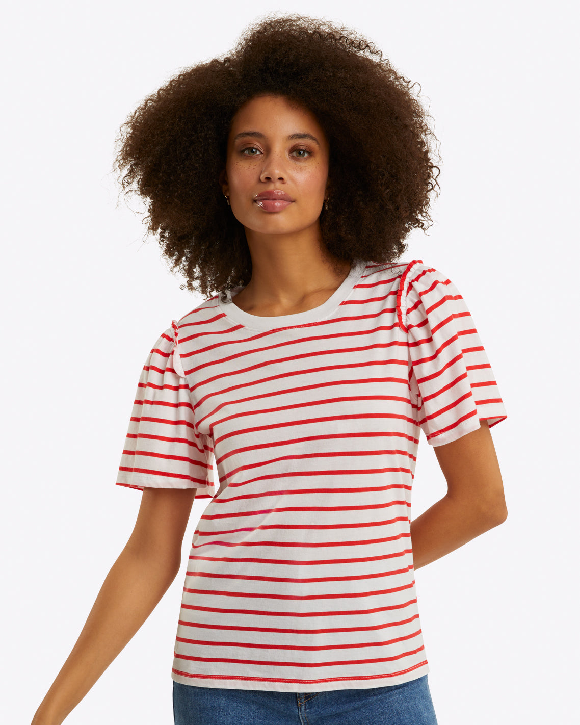 Short Sleeve Easy Knit Top Stripe