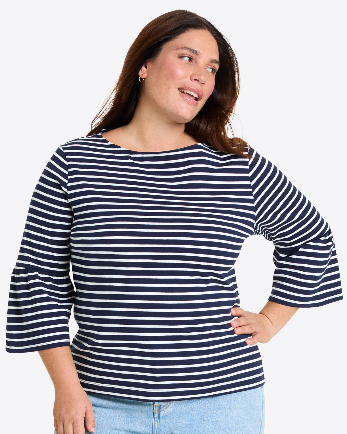 Corey Bell Sleeve Top in Navy Mariner Stripe