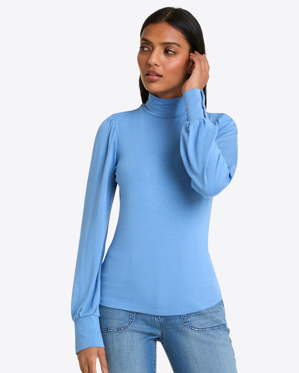 Long Sleeve Puff Mock Neck