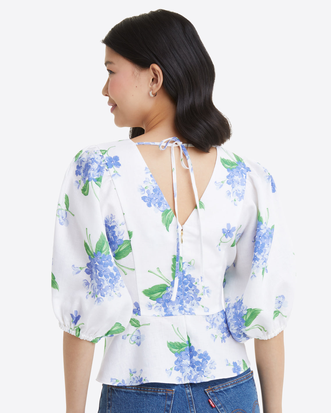 Terrie Tie Back Top Linen Hydrangea