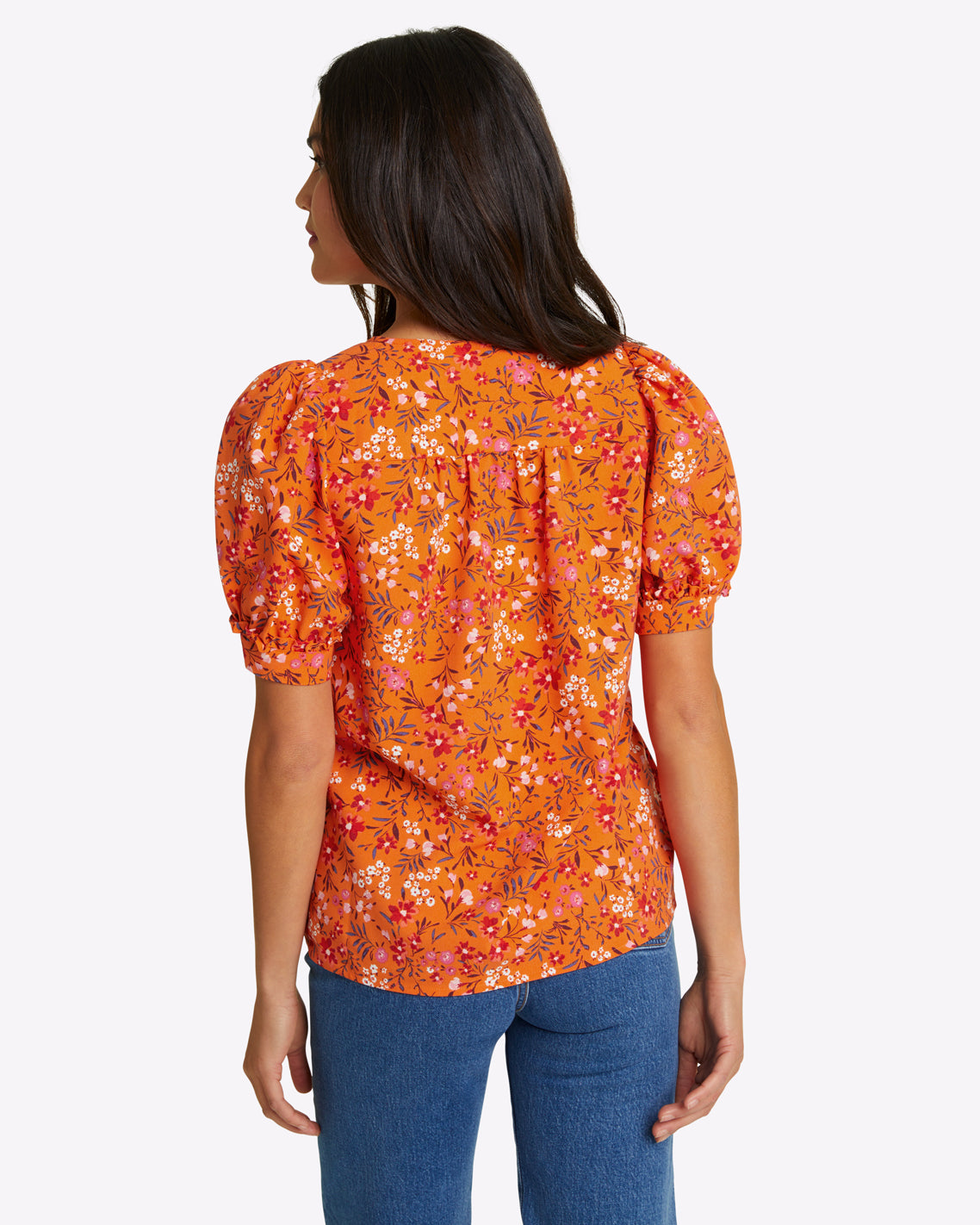 Heidi V-Neck Top Apricot Pansy Floral