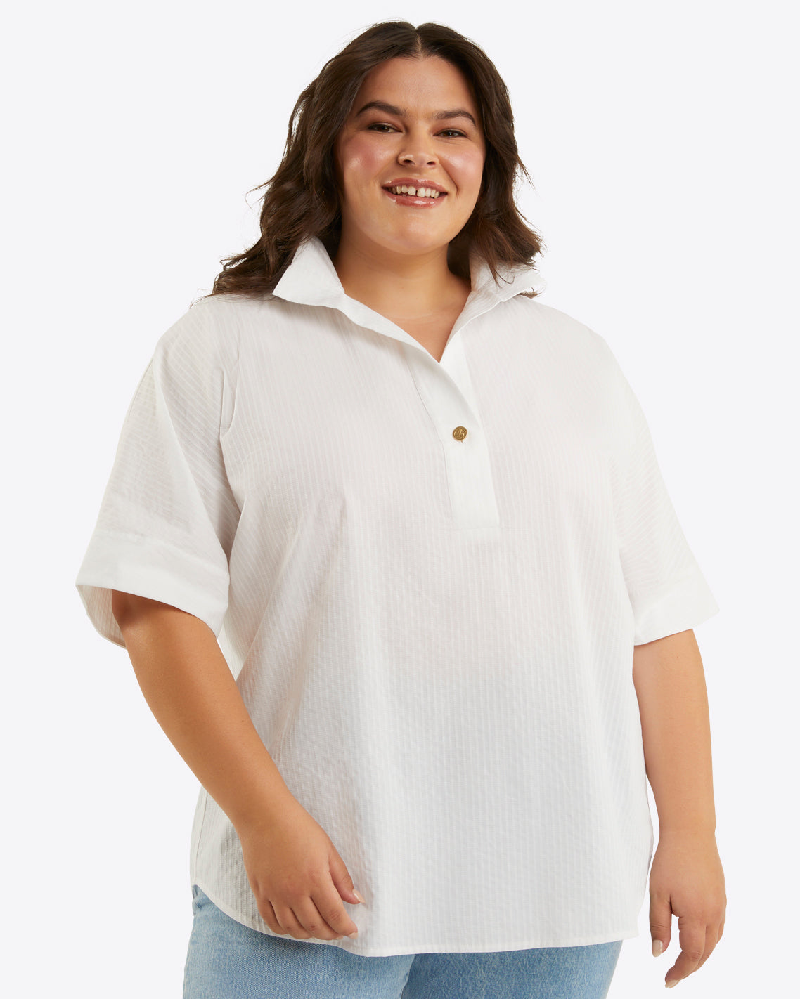 Logan Top in White Shirting Stripe