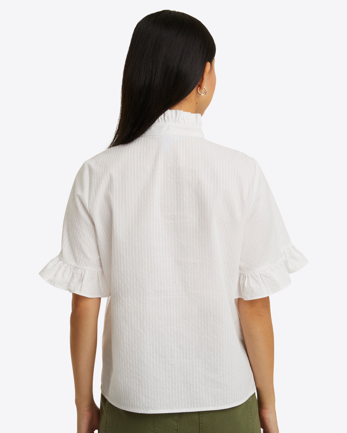 Christina Ruffle Top Textured Shirting Stripe