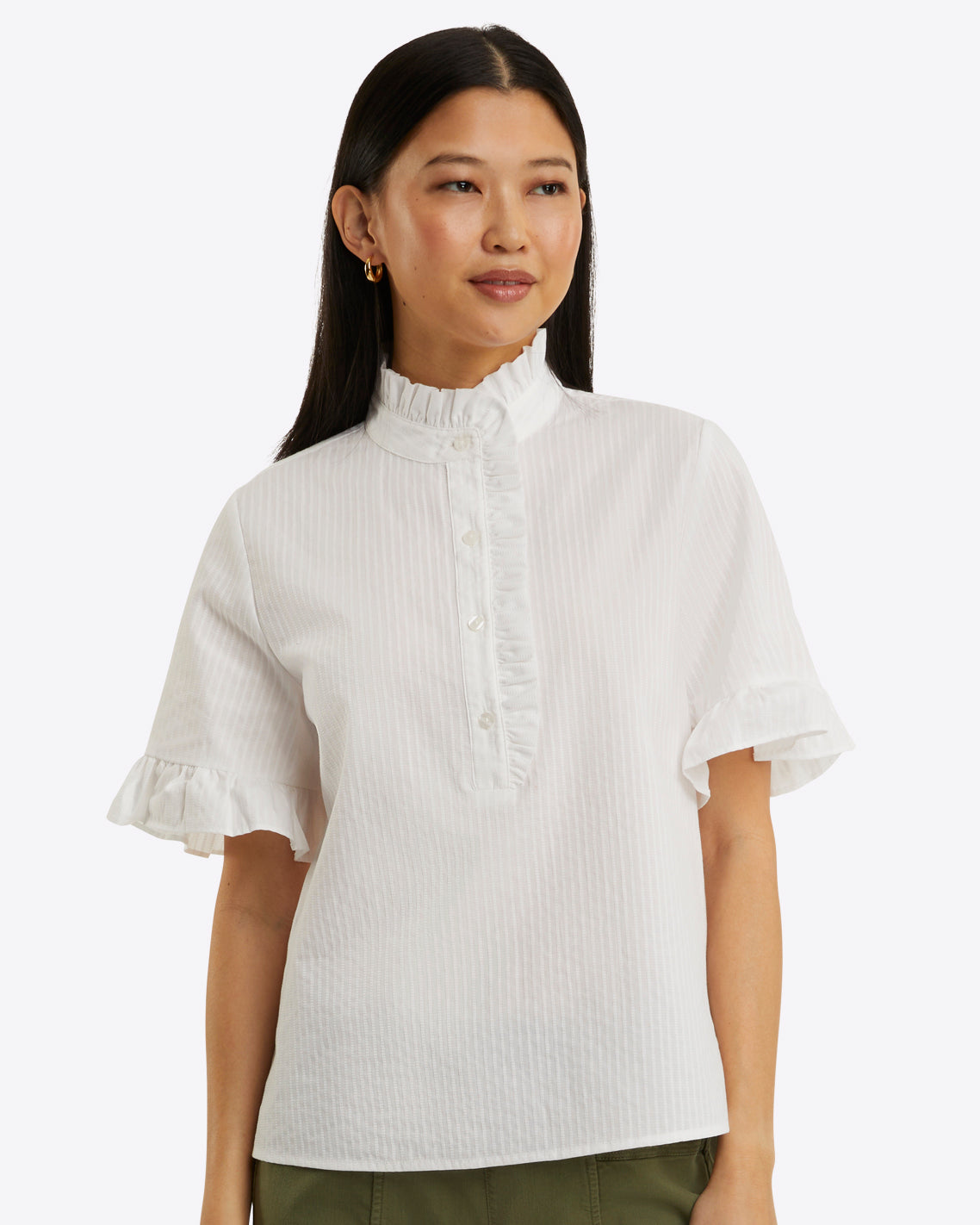 Christina Ruffle Top Textured Shirting Stripe