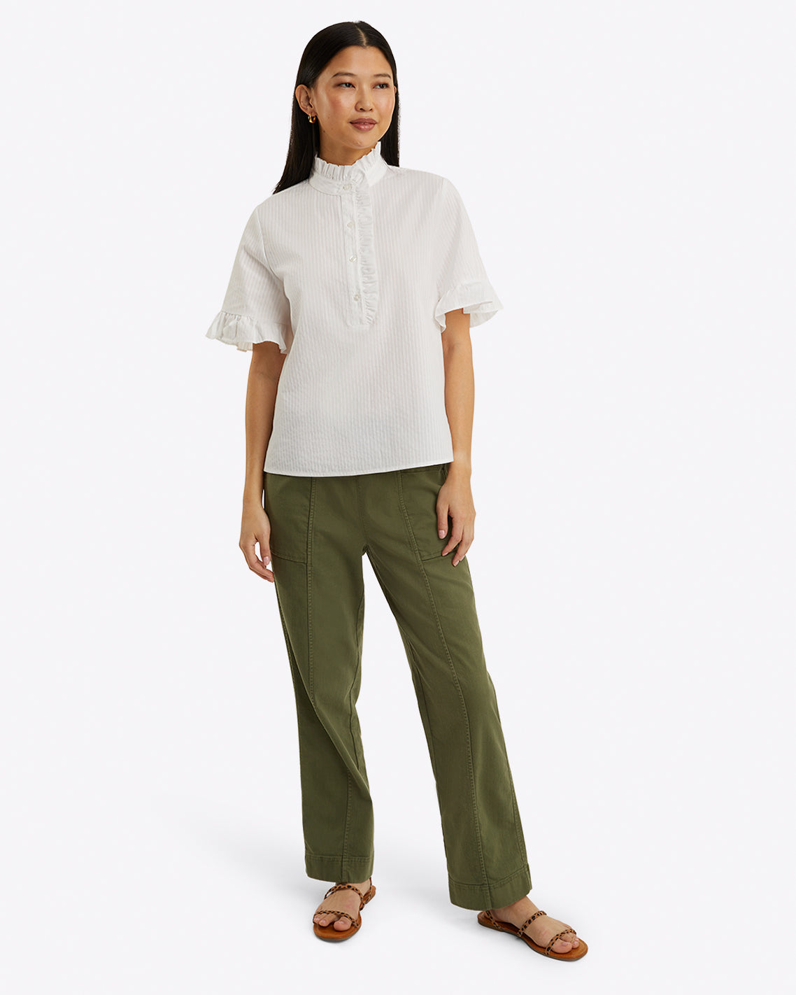 Christina Ruffle Top Textured Shirting Stripe