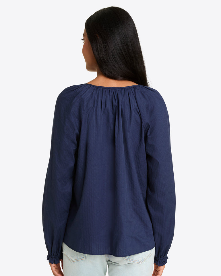 Alexandra Top in Navy Dobby Stripe