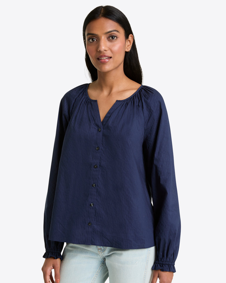 Alexandra Top in Navy Dobby Stripe