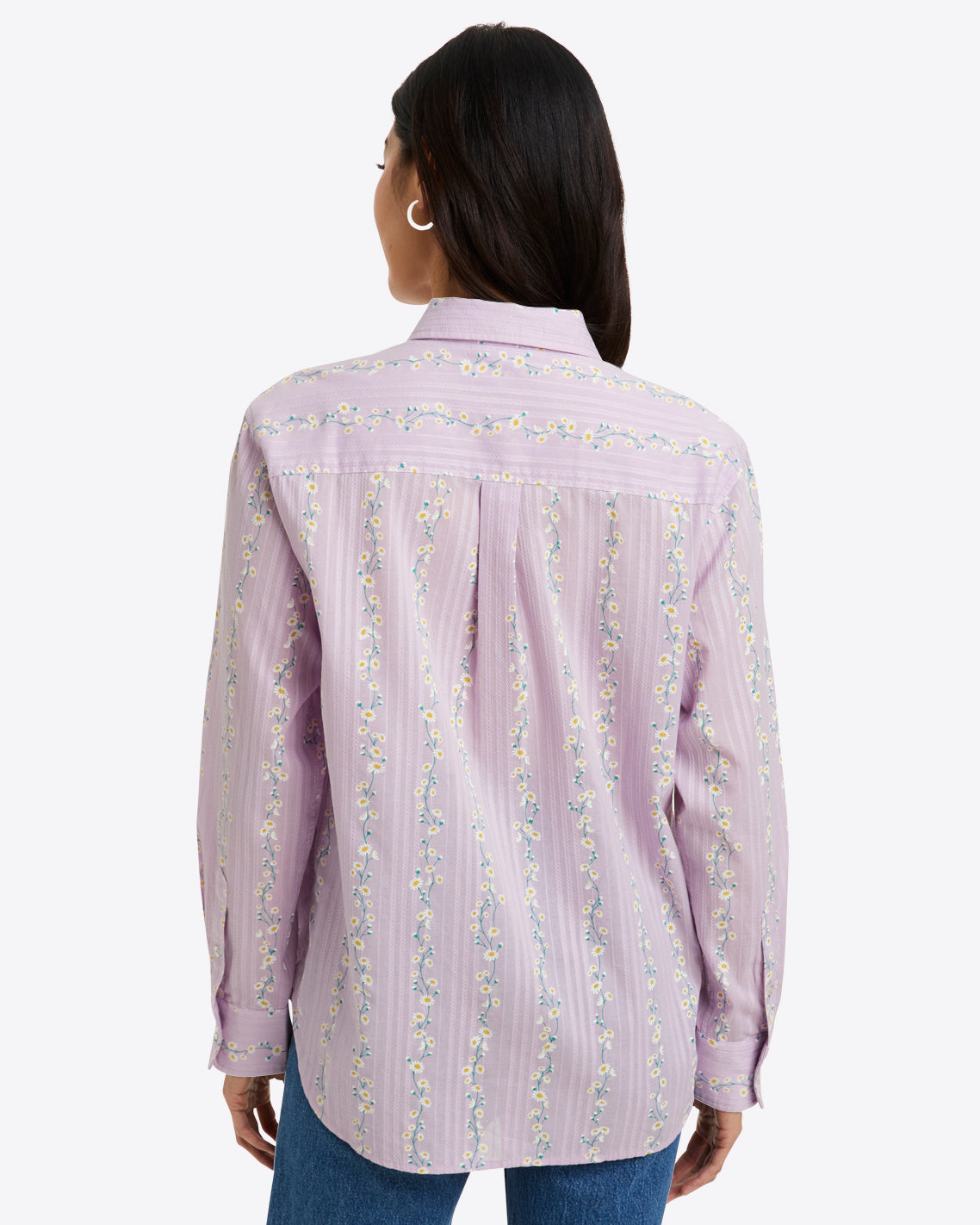 Lynn Long Sleeve Top in Embroidered Cotton Dobby