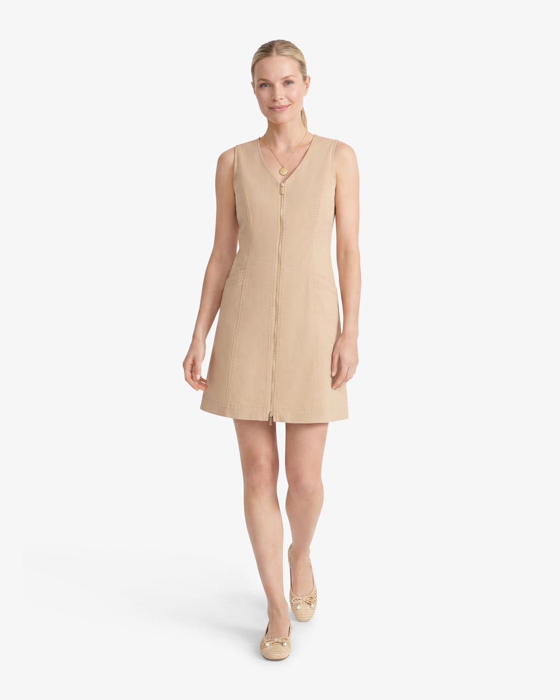 Sienna Sleeveless V-Neck Mini Dress in Croissant