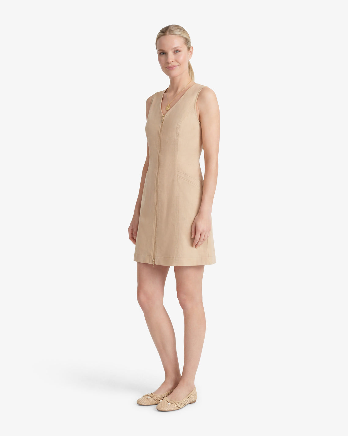 Sienna Sleeveless V-Neck Mini Dress in Croissant