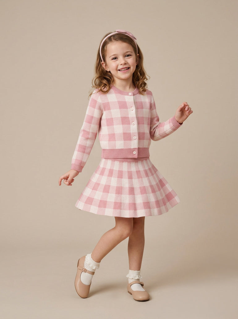 Girls Sweater Knit Cardigan Skirt Set in Zephyr