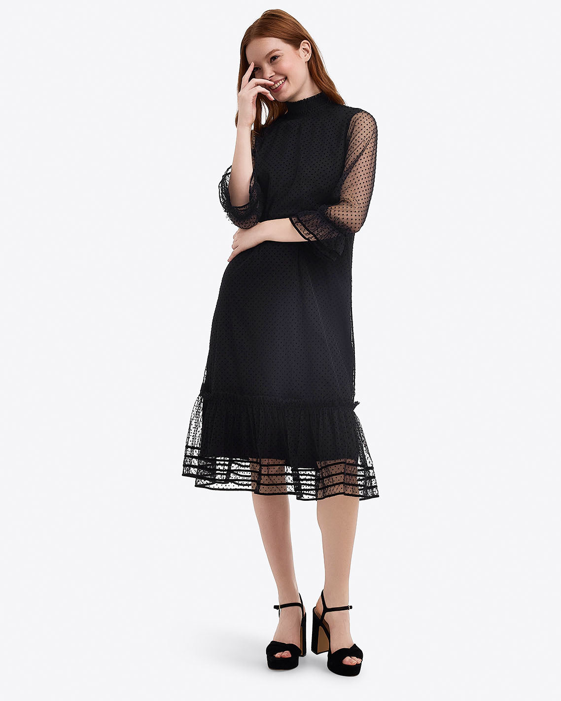 Long Sleeve Shift Dress in Tulle | Color - Belle Meade Black / S