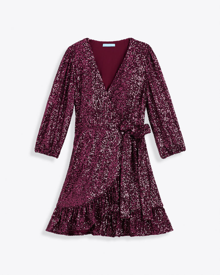 Jordan Long-Sleeve Wrap Dress in Sequins