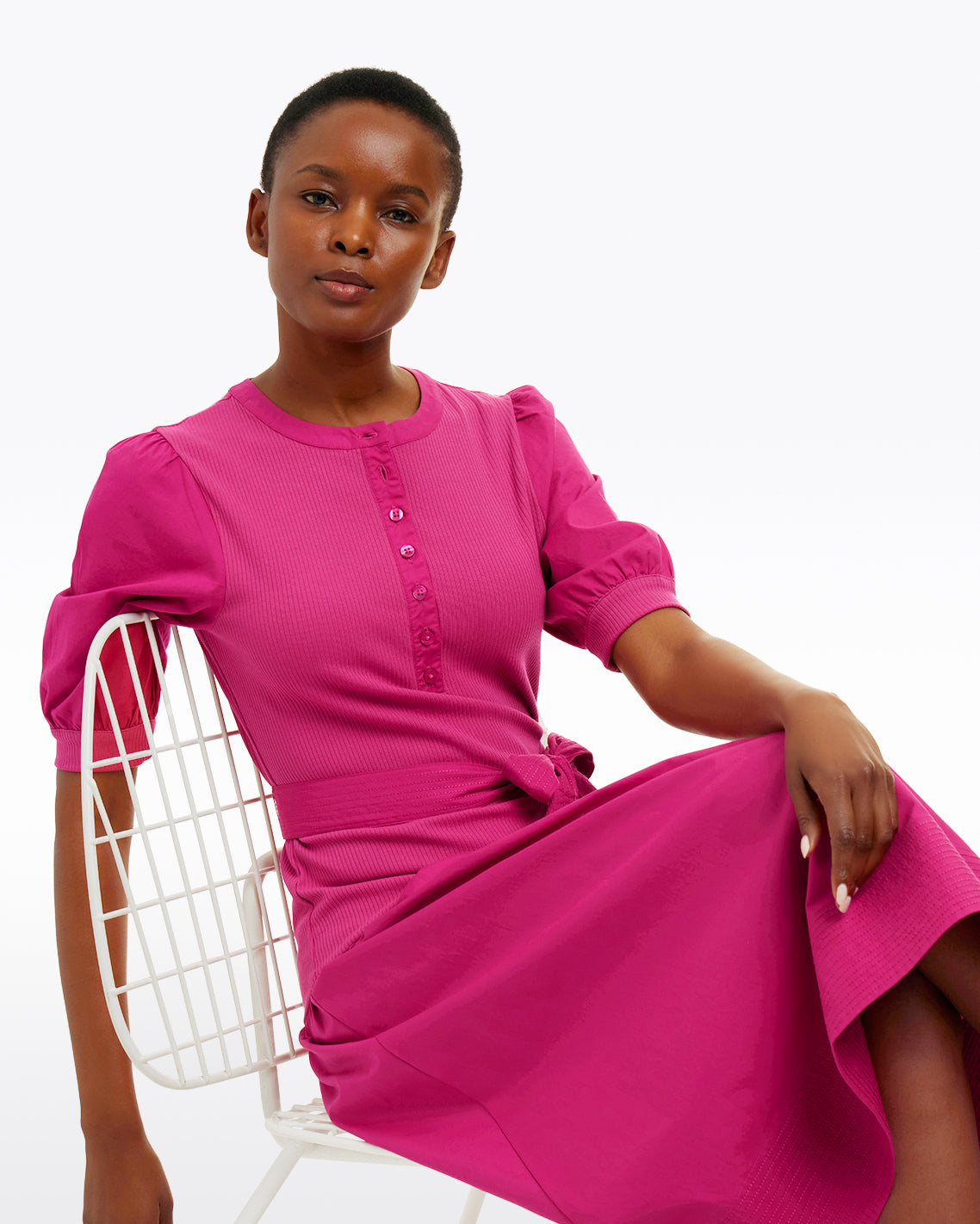 Celeste Mixed Media Dress in Raspberry Pink Draper James Celeste Mixed Media Dress in Raspberry Pink Draper James