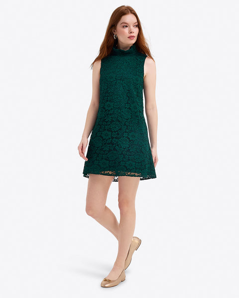 Lindsay Sleeveless Shift Dress in Lace | Color - Evergreen / Xs