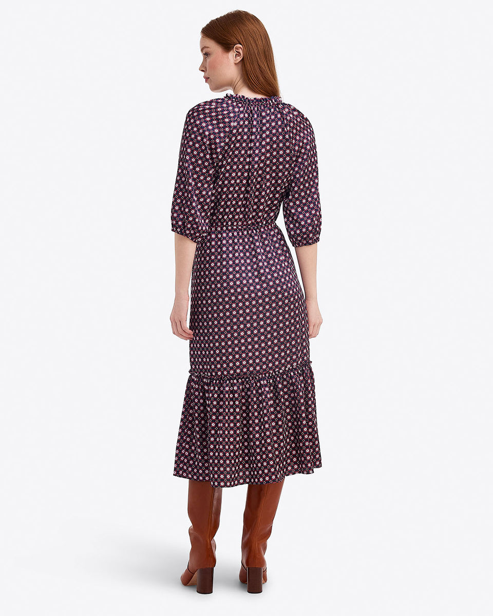 Janella - Vintage Draped Long Sleeve Midi Dress
