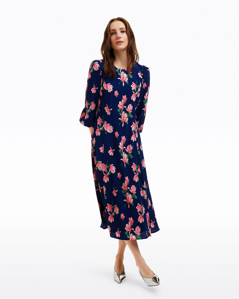 Matilda Crewneck Midi Dress in Magnolia Buds