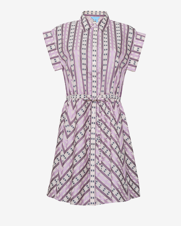 Phoebe Mini Shirtdress in Dotted Stripes Jacquard