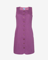 The Draper James Hannah Shift Dress in Amethyst features a sleeveless, classic silhouette with front button closure and knee-length hem, shown against a plain white background.