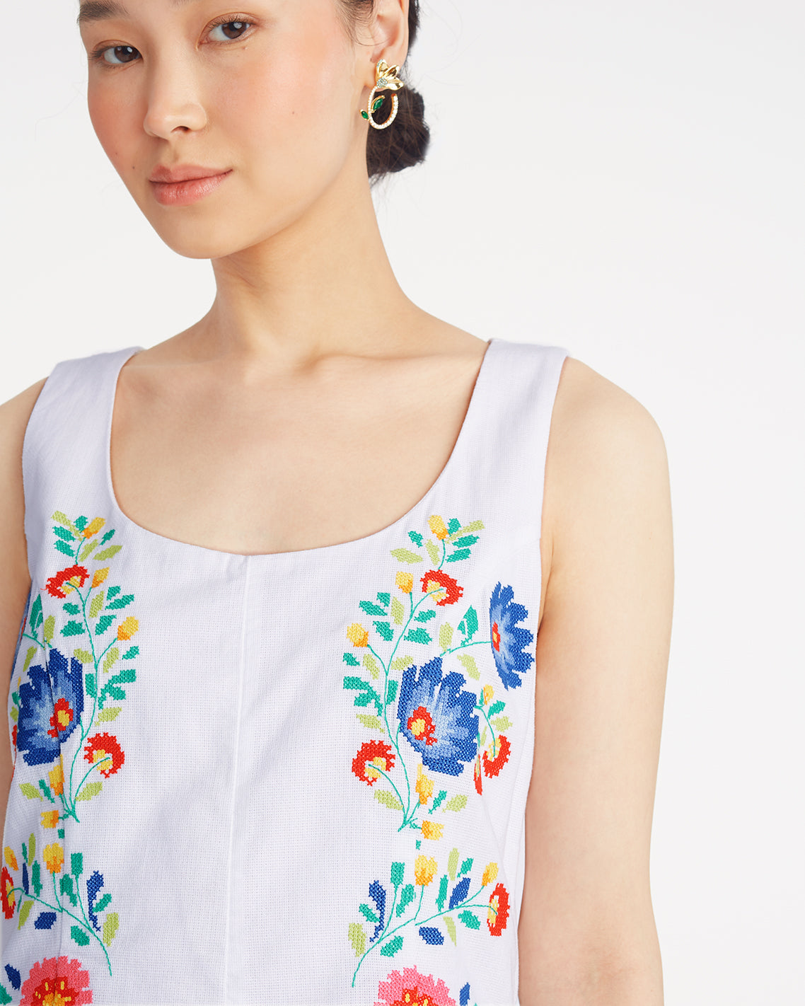 Primrose Mini Dress with Floral Embroidery | Color - Magnolia White / 0