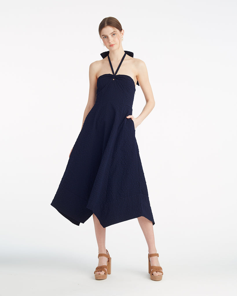violetta maxi dress navy Violeta Halter Neck in Seersucker | Color - Nassau / 12 Slimming Sexy Club Dresses Plunge neckline Coat Size:38 S strapless sweetheart
