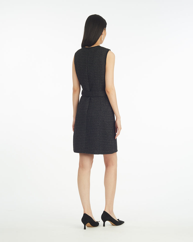 Sadie Belted Shift Dress in Tweed