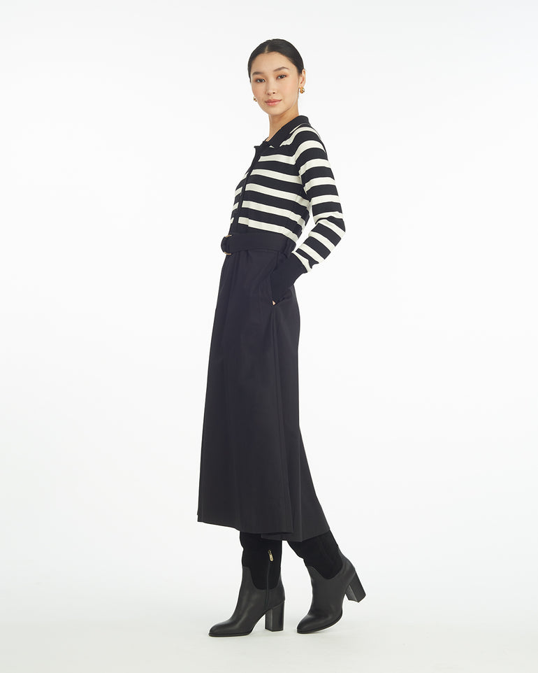 Darcy Mixed Media Dress in Black Stripe