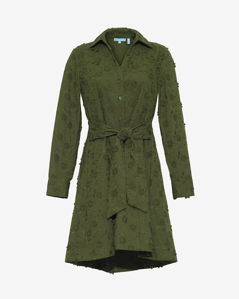 Layla Shirtdress in Olive Embroidered Floral