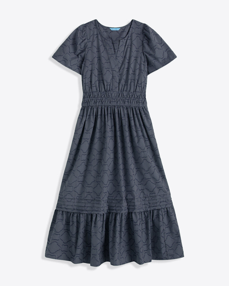 Hollie Midi Dress in Navy Textured Stripe