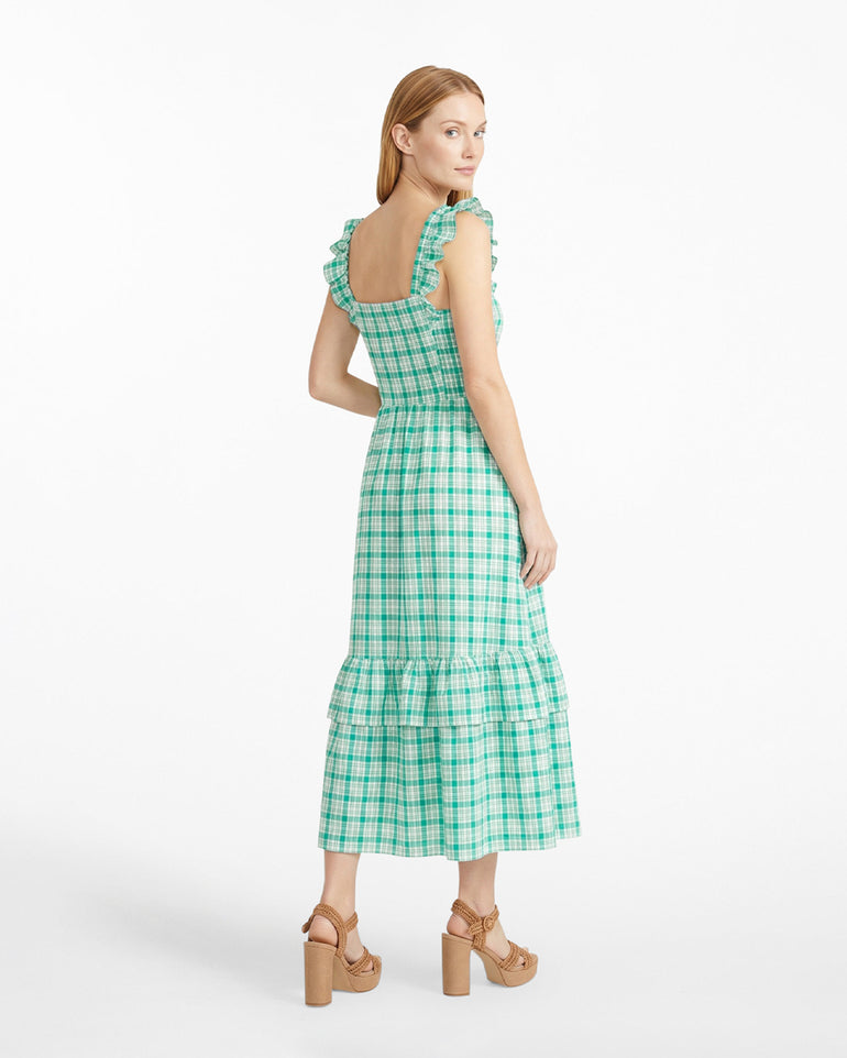 Carrie Midi Dress in Green Plaid