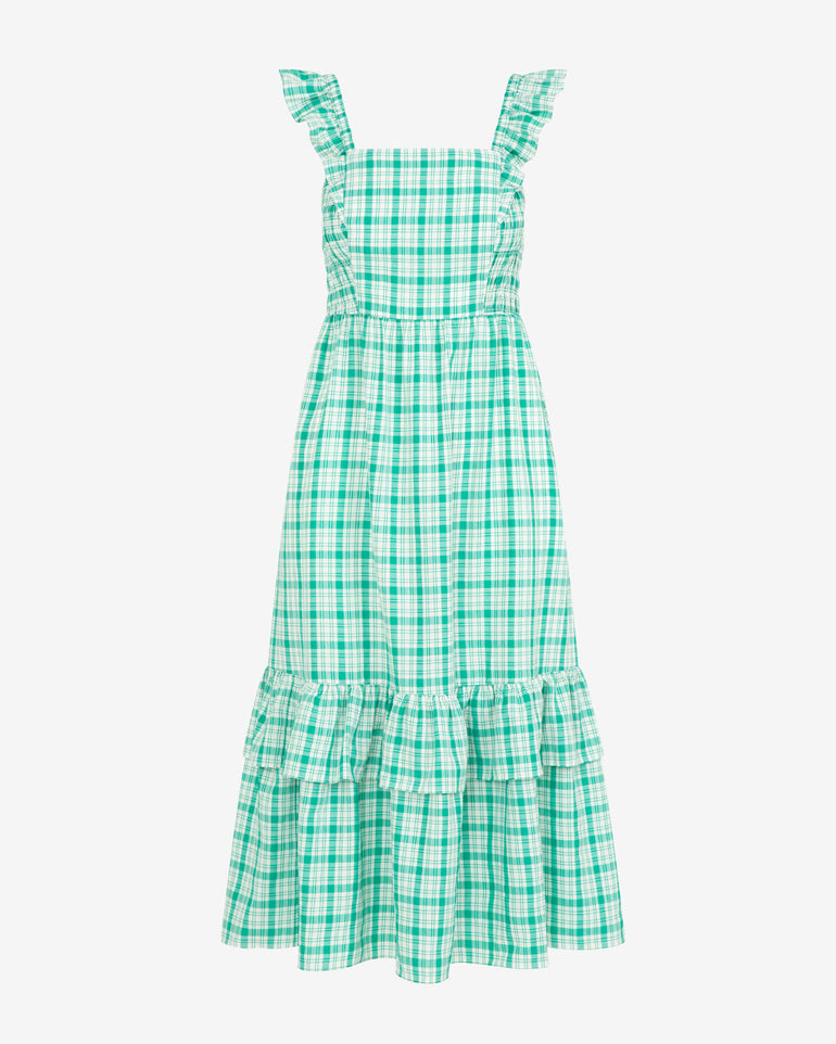 Carrie Midi Dress in Green Plaid