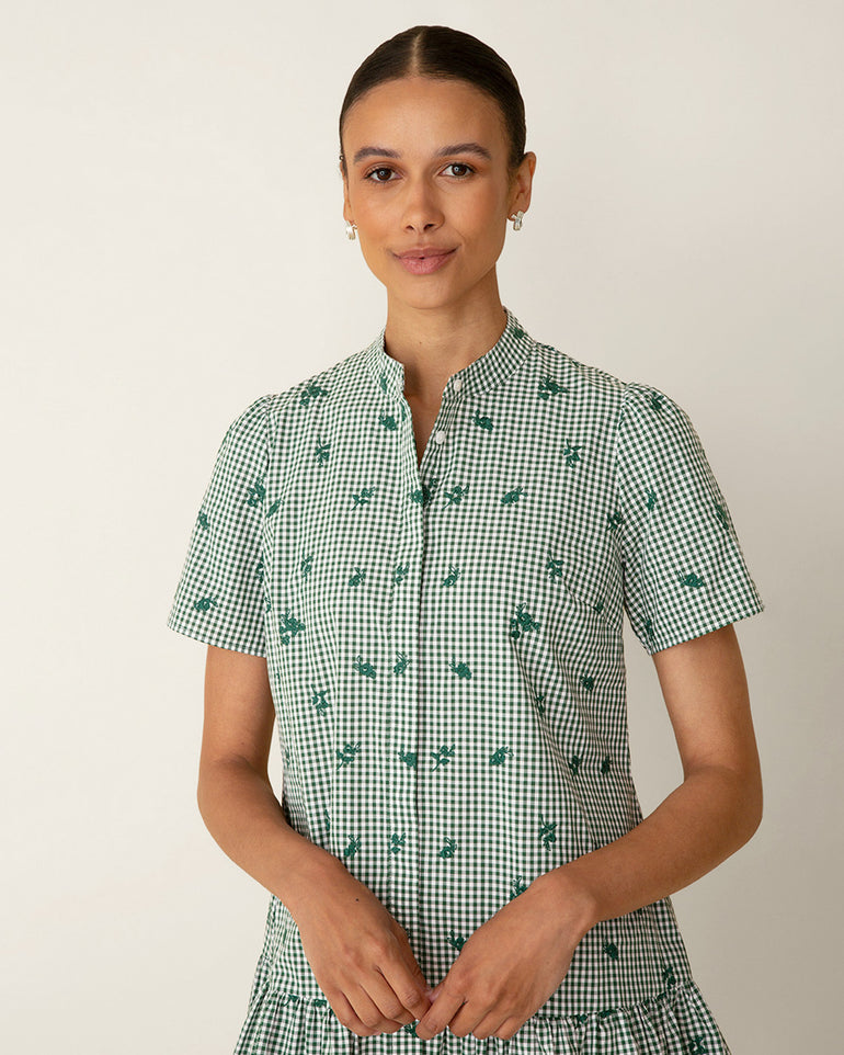 Molly Mini Dress in Green Gingham