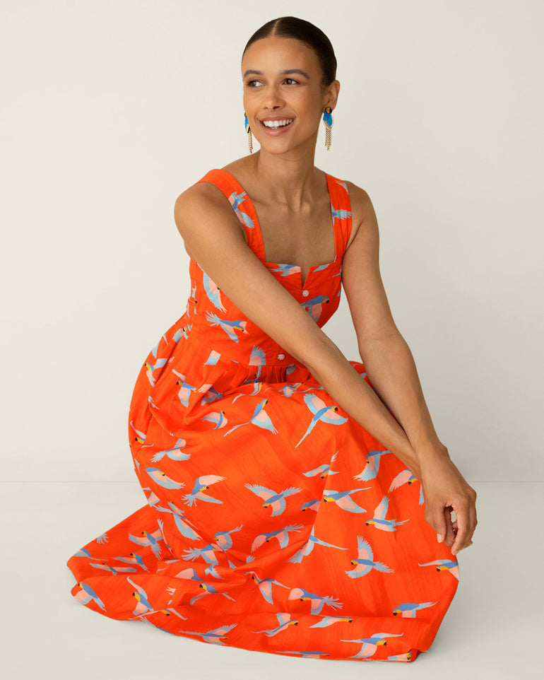 Esme Midi Dress in Parrot Print